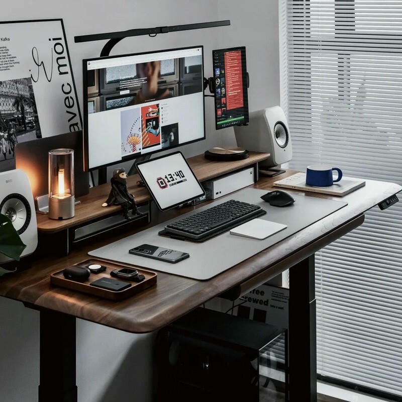 Solid Wood Electric Lift Table Computer Desk Home Office Desk Study Desk Smart Adjustable Height Gaming Desk