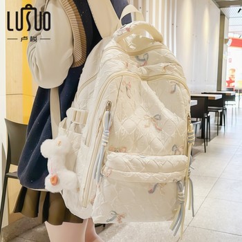 School Bag for Female Junior High School Students 2025 New Style High-Capacity White Shoulder Bag for Girls in High School