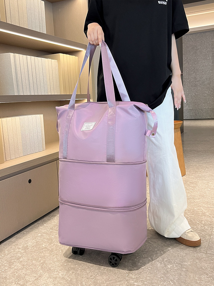 Travel Bag with Pulley Swivel Wheels, Lightweight, Large Capacity, Can Be Checked In, Foldable Trolley Luggage Storage Bag