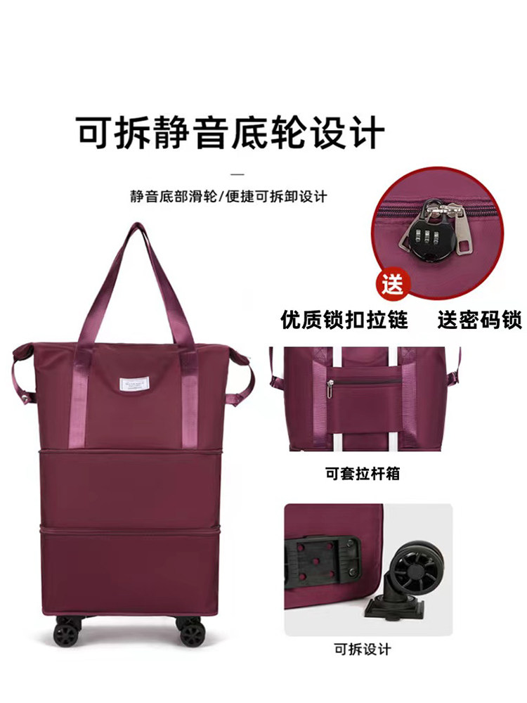 Travel Bag with Pulley Swivel Wheels, Lightweight, Large Capacity, Can Be Checked In, Foldable Trolley Luggage Storage Bag