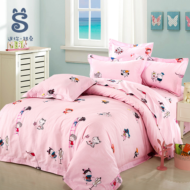 Silver mulberry cotton three-piece children's bedding kit cotton cartoon quilt cover bed sheet pillowcase children's bedding