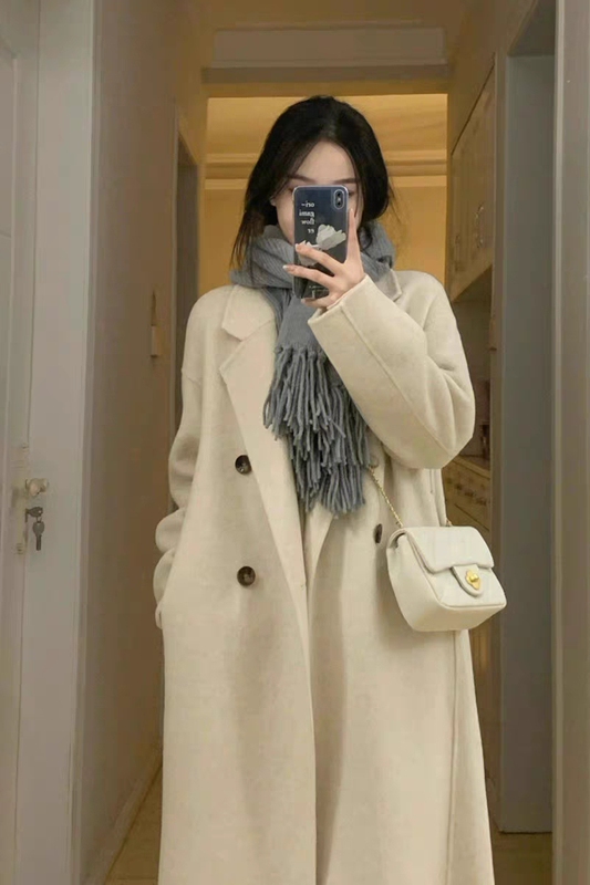 Woolen Coat for Women 2024 Autumn and Winter Thick New Large Size Korean Style Hepburn Style Mid-Length Double-Sided Woolen Coat