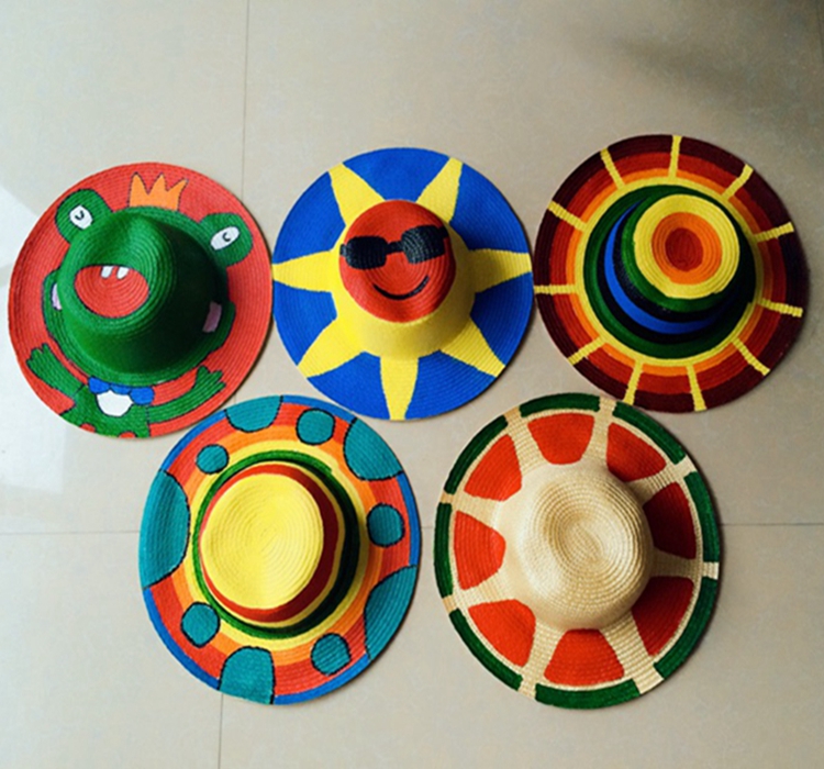 Performing decorative props children DIY hand-painted straw hat kindergarten fine art materials paternity graffiti drawing cap