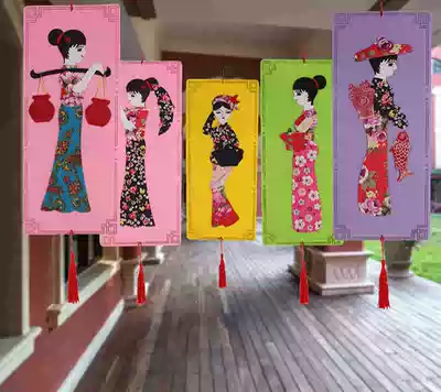 Kindergarten handmade DIY production environmental protection material bag children's cut-free ethnic fabric collage pendant Chinese style