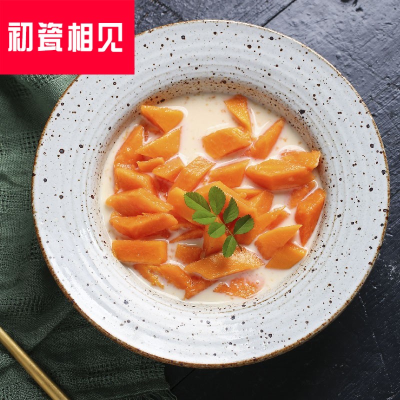 Porcelain meet each other at the beginning of straw plate of pasta dish home soup plate coarse pottery Japanese dishes retro creative steak salad bowls