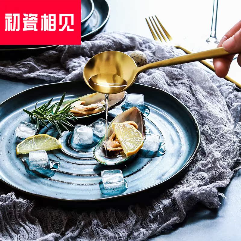 Porcelain meet each other at the beginning of the Italian ceramic pasta of disc retro creative all the swirls of household food dish snack plate