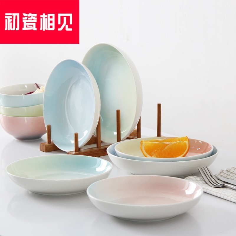 Porcelain meet each other at the beginning of the gradient creative steak ceramic plate tray household food dish dishes dumplings cake dish food dish