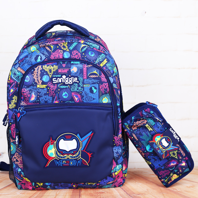 Direct Mail Spot Australia Smiggle Stationery Elementary Students Blue Astronaut Double Shoulder Decompression School Bag Pen Bag