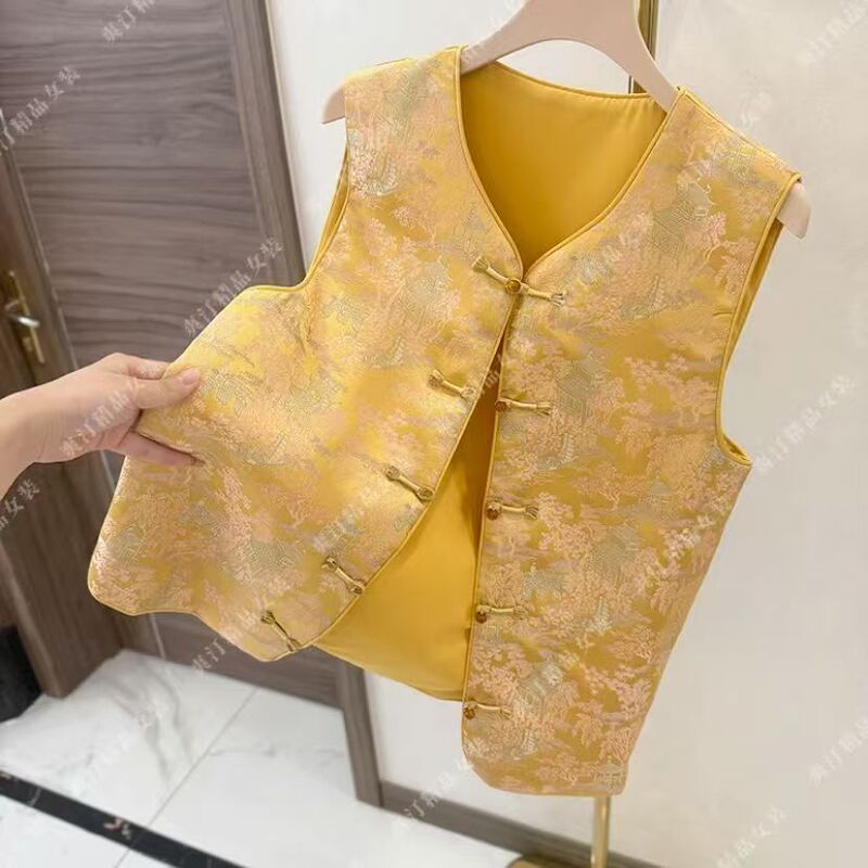 New Chinese-Style Jacquard Embroidery Vest with Retro Toggle Buttons, Heavy Craftsmanship, Suitable for Spring, Autumn, and Summer