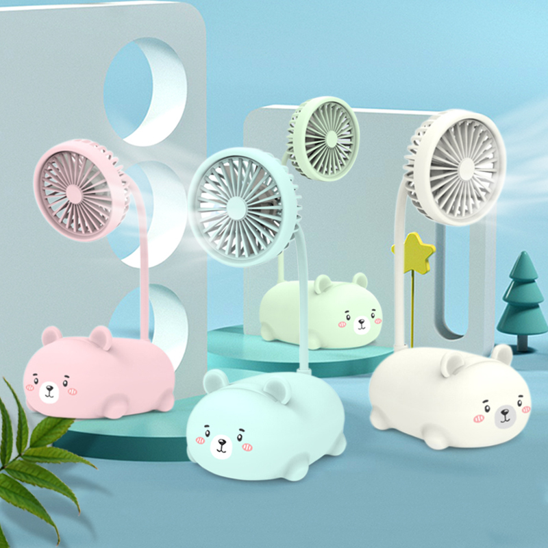 Cute cartoon stand-up fan student desktop rechargeable adjustment angle in minimal style small fan