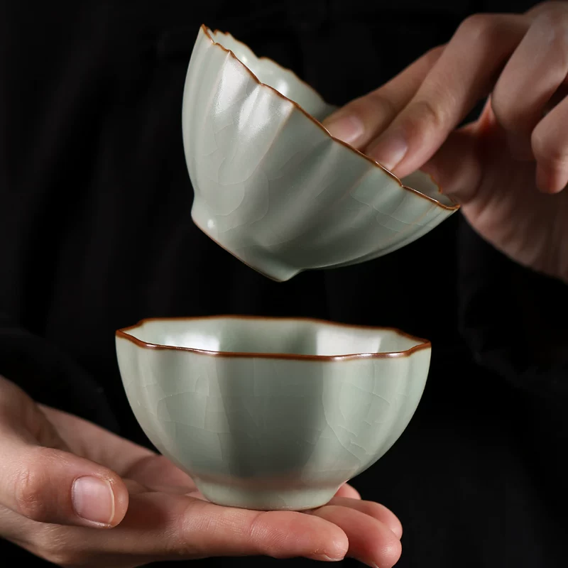 凌胜 [陶瓷汝窑开片主人单杯子可养功夫茶碗单个家用盏杯品茗斗笠杯]