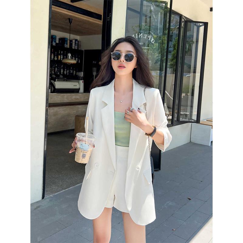 Thin Blazer Korean Style 2025 Spring/Summer New Casual Three-Quarter Sleeve Air Conditioning Jacket White Sun Protection Blazer for Women Thin Blazer Korean Style 2025 Spring/Summer New Casual Three-Quarter Sleeve Air Conditioning Jacket White Sun Protection Blazer for Women