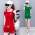 Phụ nữ thể thao phù hợp với thời trang thanh lịch, áo thun ngắn tay lệch vai ngắn ba điểm - Thể thao sau