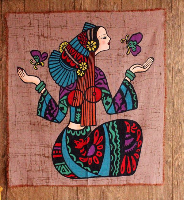 Guizhou Miao Batik canvas art painting National style bar inn decorative cloth Decorative painting Mural hanging painting