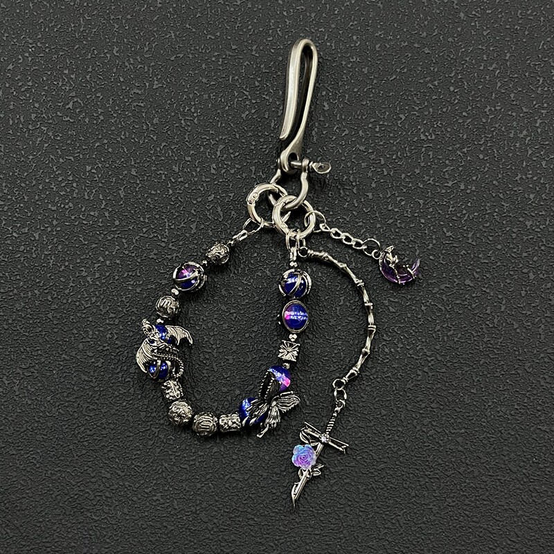 Rendez Vous Personalized Gothic Style Purple Beaded Bag Pendant Metal Keychain Niche High-End Accessory Rendez Vous Personalized Gothic Style Purple Beaded Bag Pendant Metal Keychain Niche High-End Accessory