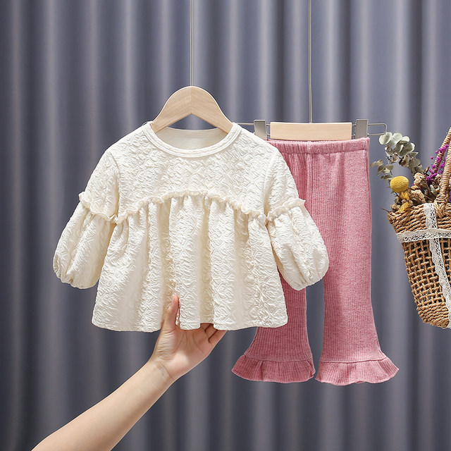 Children's spring shirt doll shirt ins style net red two-piece set female baby travel photo loose Korean spring clothes