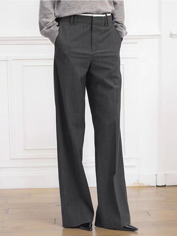 Authentic Casual Pants 2025 Spring New Straight-Leg Floor-Length Color-Blocked High-Waisted Pants and Pants with High Sense Mbe1Patt06