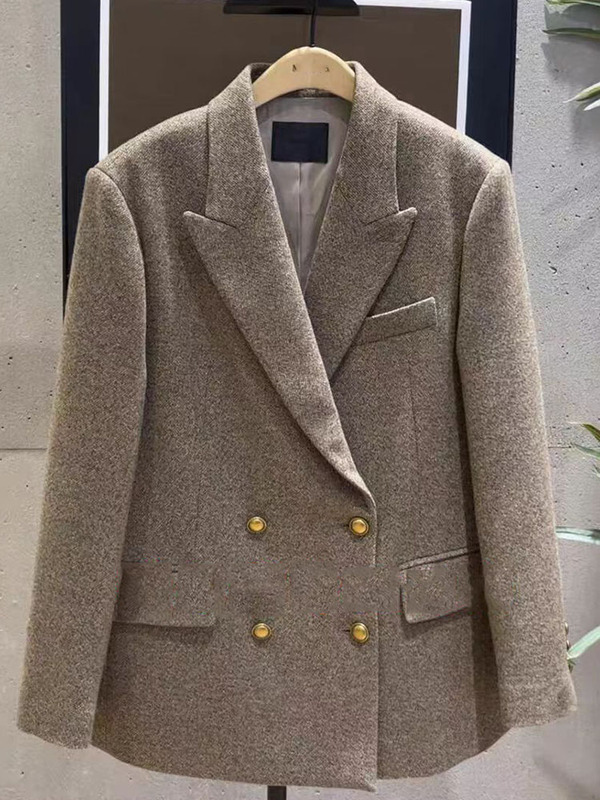 Authentic Suit 2026 Autumn New Product Containing Sheep Wool Tweed Retro Shoulder-Padded Double-Breasted Jacket Mbf3Bla001 Authentic Suit 2026 Autumn New Product Containing Sheep Wool Tweed Retro Shoulder-Padded Double-Breasted Jacket Mbf3Bla001