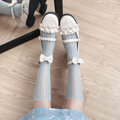 Clearance sale of ultra-thin Japanese-style pile socks for women, versatile school style cut-out socks for women, mid-calf socks, solid color mesh long socks