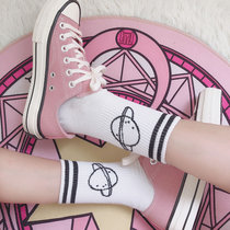Socks womens socks spring and autumn cotton womens socks two bars striped sports socks Korean version of college style planet student socks