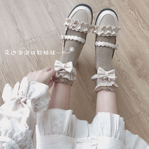 Womens socks solid color Japanese lace lace socks cotton short tube socks autumn cute bubble mouth lady socks