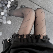 English letter printing stockings European and American personality thin net red pantyhose dark night shop hot girl sexy black silk thin