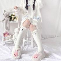 Coral velvet sleep socks autumn and winter models with velvet thickened home socks cute cartoon knee-length floor socks warm