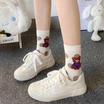 Cute cartoon bear pattern in the tube socks girl heart solid color wave spot cotton socks Japanese series Joker jk students pile socks