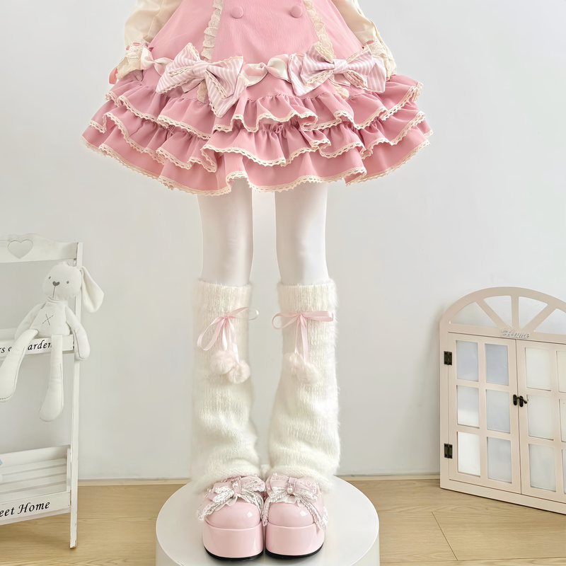 LAOSHU Feather Yarn Plush Flared Wide Leg Leg Warmers Cute Bowknot Pom-Pom Tie Mink Fur Lolita Socks LAOSHU Feather Yarn Plush Flared Wide Leg Leg Warmers Cute Bowknot Pom-Pom Tie Mink Fur Lolita Socks
