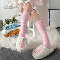 Autumn and winter lovers sleep warm stockings solid color leg guards coral velvet calf socks plus velvet thickened home floor socks
