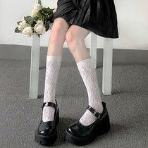 French retro rose pattern calf socks Japanese Lolita hollow lace midsize socks solid color jk mesh socks ultra-thin