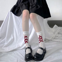 Japanese Lolita multi-color bow cute socks personality hollow girl fishing net socks short socks calf two wear