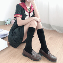 Half Socks Socks College wind Japanese jk socks cotton knee socks solid wild black xiao tui wa