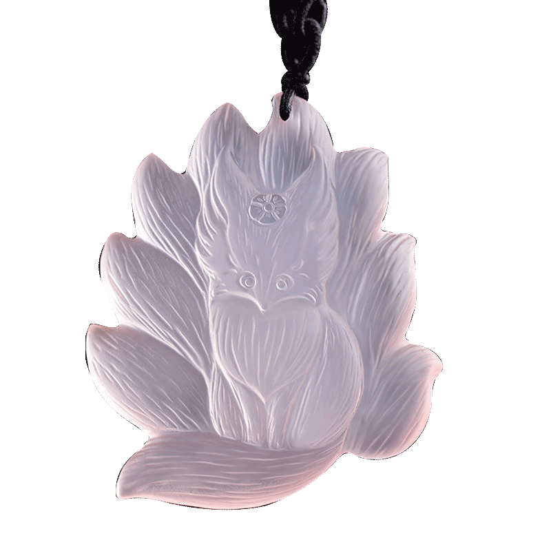 Natural Pink Crystal Peach Blossom Fox Fairy Big Tail Pendant