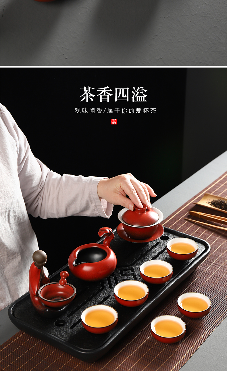 Have ancient tea set household contracted office up hong tao tea teapot teacup tureen of a complete set of kung fu tea set