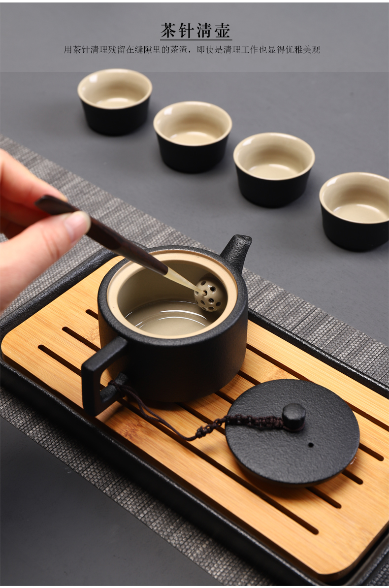Have the ebony wood, ceramic tea six gentleman 's suit detong tea tray was kung fu tea accessories ChaGa tea spoon