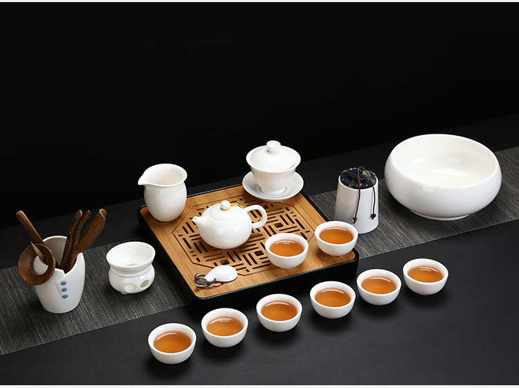 Have the ancient white porcelain tea sets suit household contracted office kung fu tea set a complete set of dehua white porcelain teapot teacup