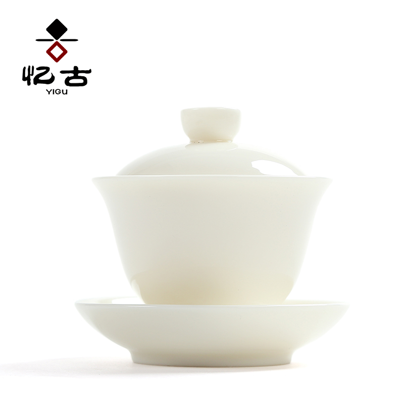 Have ancient white porcelain tureen kung fu tea set home only three tureen worship bowl bowl jade porcelain tea bowl tureen tea cups