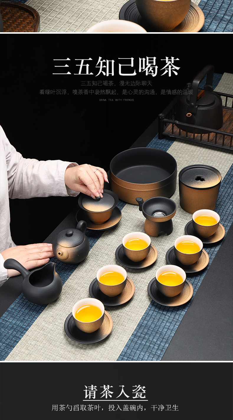 Have the ancient pottery and porcelain of a complete set of kung fu tea set Japanese coarse pottery household contracted teapot cup mat suit gift cups restoring ancient ways