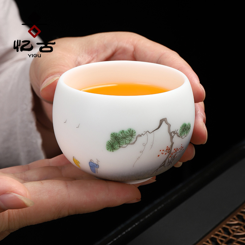 Have the ancient white porcelain jade porcelain hand - made teacup single CPU ceramic sample tea cup master cup single creative kung fu tea cups