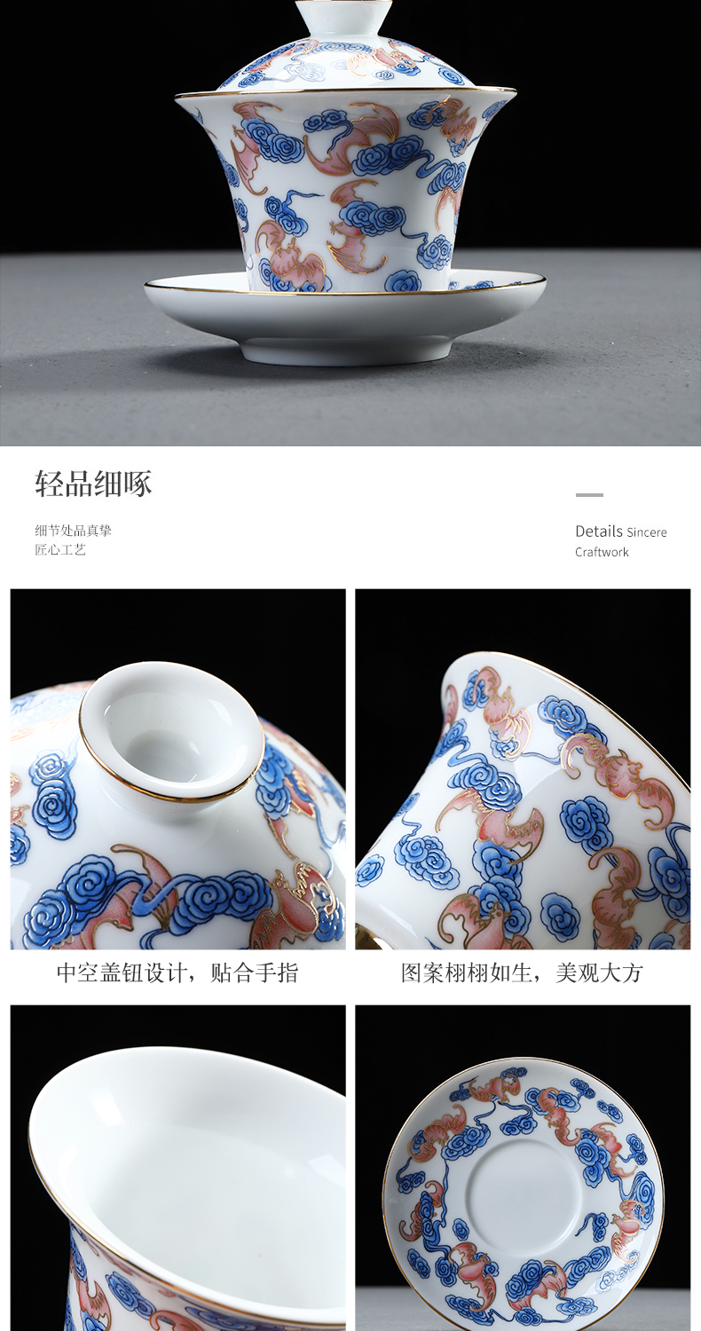 Have the colored enamel kung fu tea sets suit ceramic home office cup lid bowl of a complete set of gift boxes
