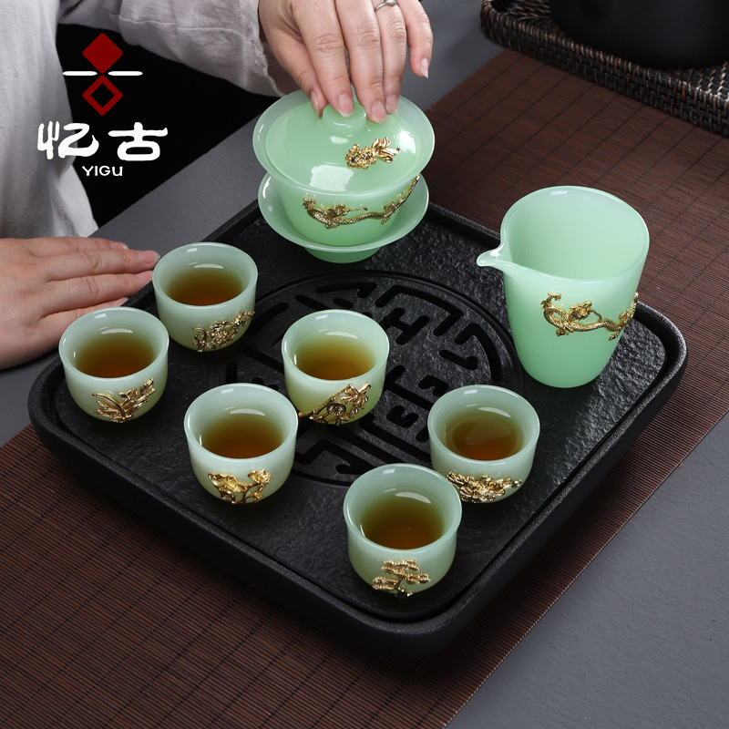 Have the coloured glaze kung fu tea set household contracted and I tureen tea jade porcelain ceramics gift boxes