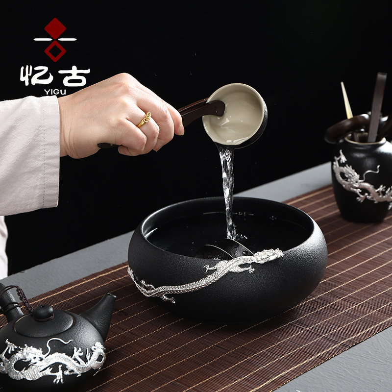 With silver, black pottery tea set home office contracted Japanese kung fu tea set ceramic tea cup lid bowl