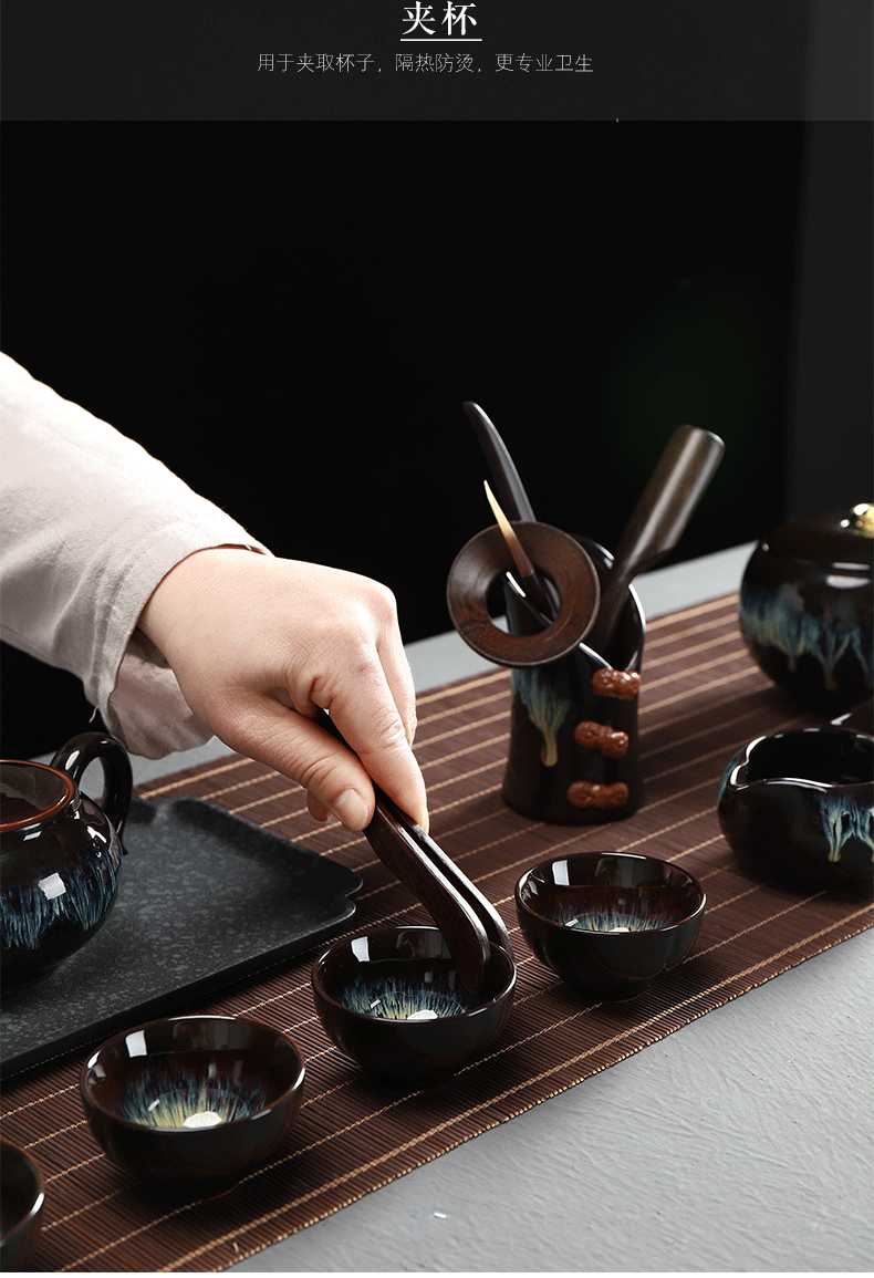 Have the ebony wood tea six gentleman 's suit to build light red glaze ceramic kung fu tea set variable tea tray with parts