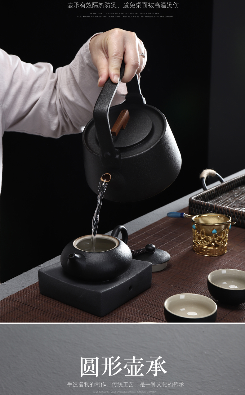Have the ancient black pottery pot holder base crude earthen POTS bearing tea tray storage pallet tea spare parts storage for dry '