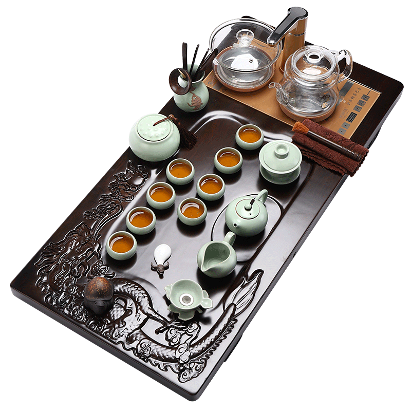 Have old kung fu tea set of a complete set of domestic ceramic ebony wood tea tray automatic induction cooker tea table