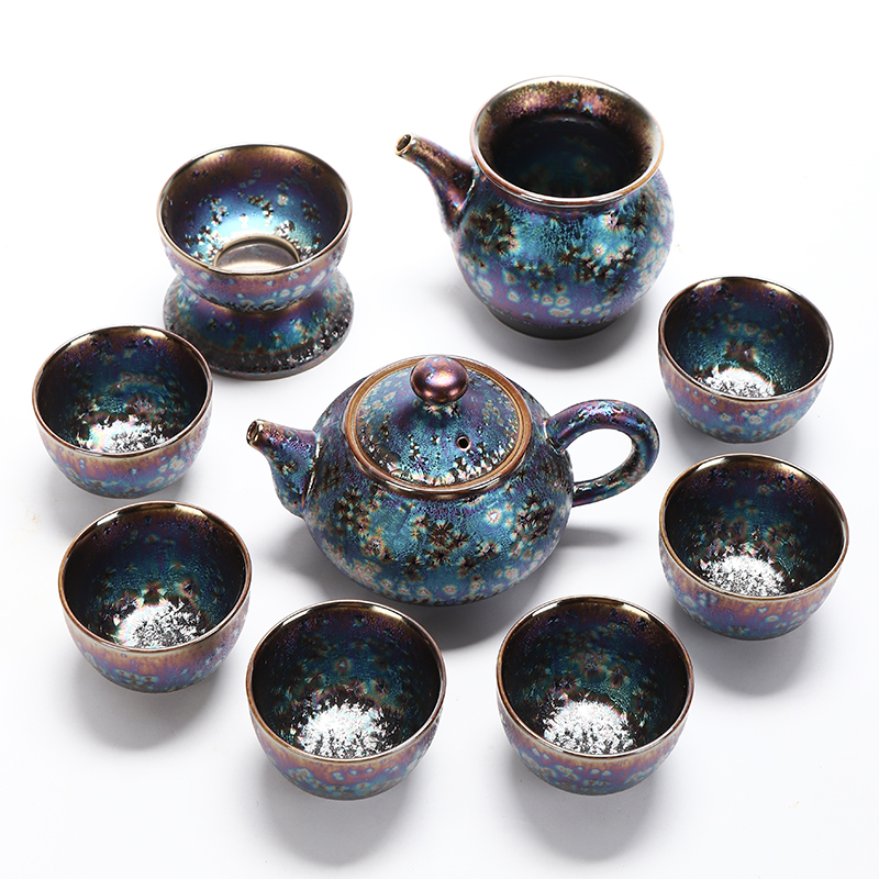 Have built ancient up change light kung fu tea set household ceramics fine gold of a complete set of red glaze, gift set teapot teacup group