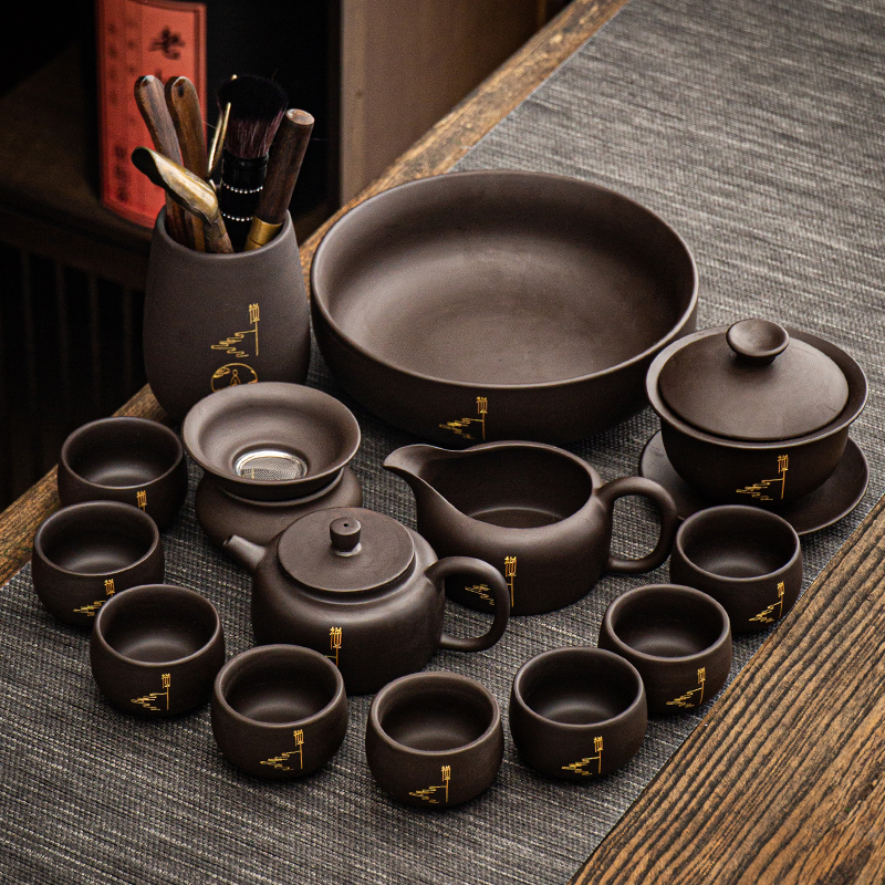 Purple clay Kung Fu tea set, home Chinese office living room set, ceramic tea pot, tea cup, high-end gift box