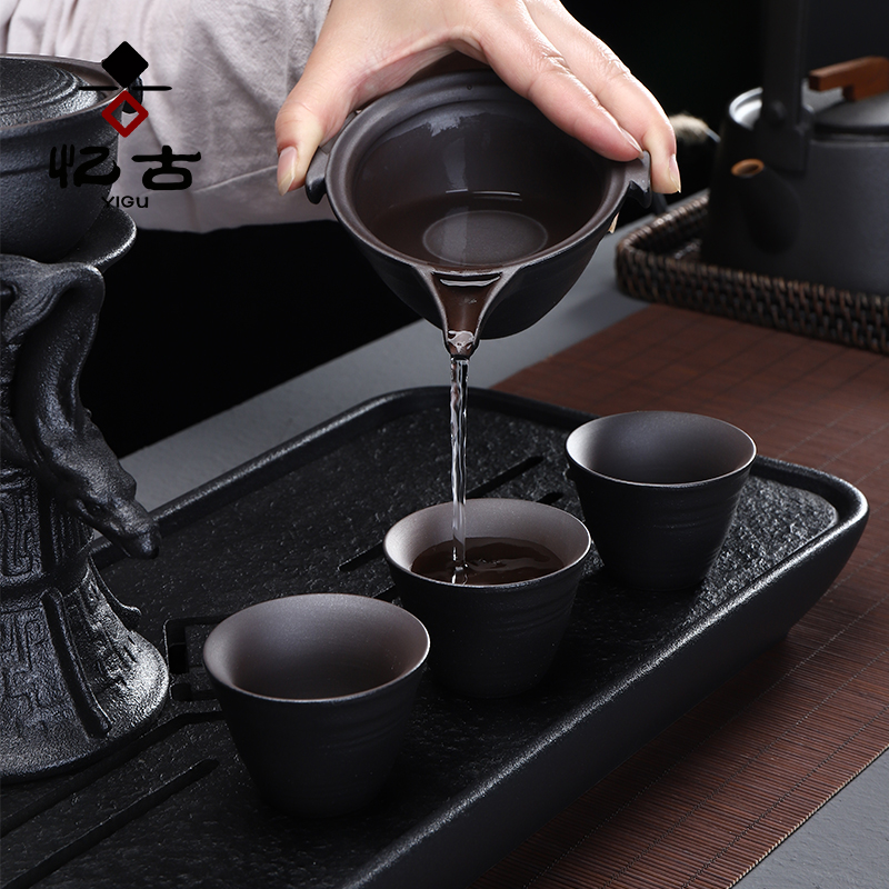 Black pottery tea set home office automatic protection, hot lazy coarse pottery kung fu tea tea, the teapot tea cup