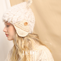 Meow Meow Meow ~ ~ cat ear protection wool cap solid color cute rabbit wool knitted hat Korean version of female winter warm and windproof